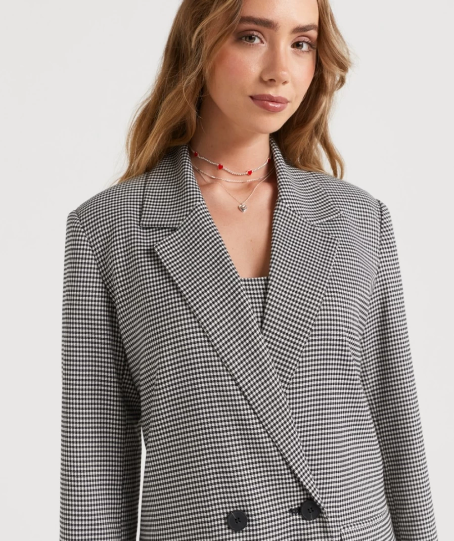 Sportsgirl Women's Houndstooth Arden Double Breasted Blazer Coat