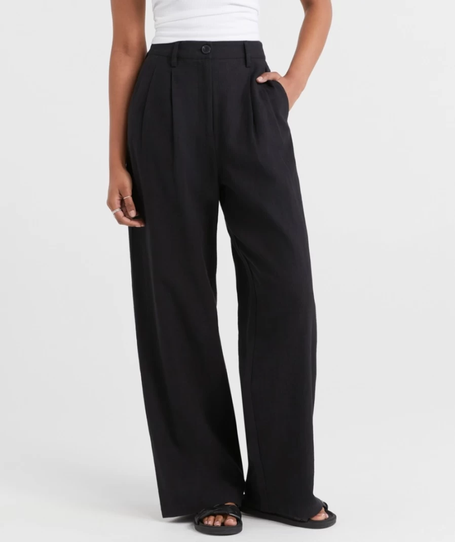 Sportsgirl Women's Maya Textured High-Waist Pant - Boho Chic Casual Trousers