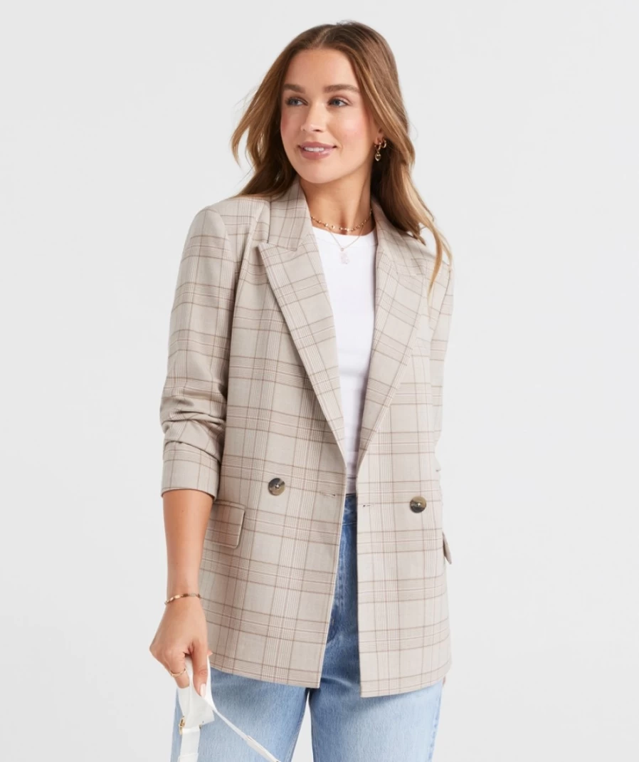 Sportsgirl Women's Check Esther Double Breasted Blazer Coat