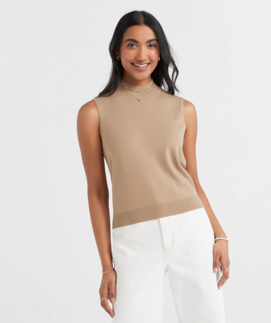 Sportsgirl Women's Brooklyn Mock Neck Knit Vest - Casual Chic Winter Wear