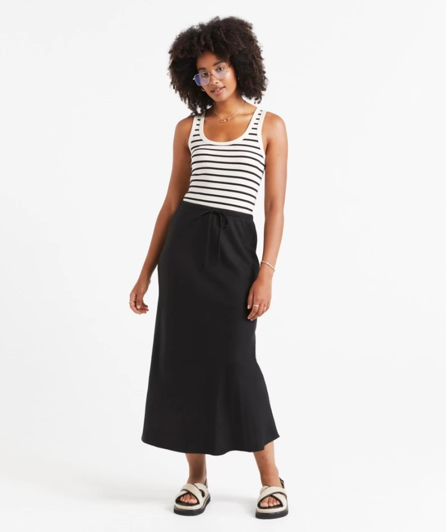 Sportsgirl Women's Ebony Linen Blend Drawstring Midi Skirt - Comfortable Casual Wrap Style