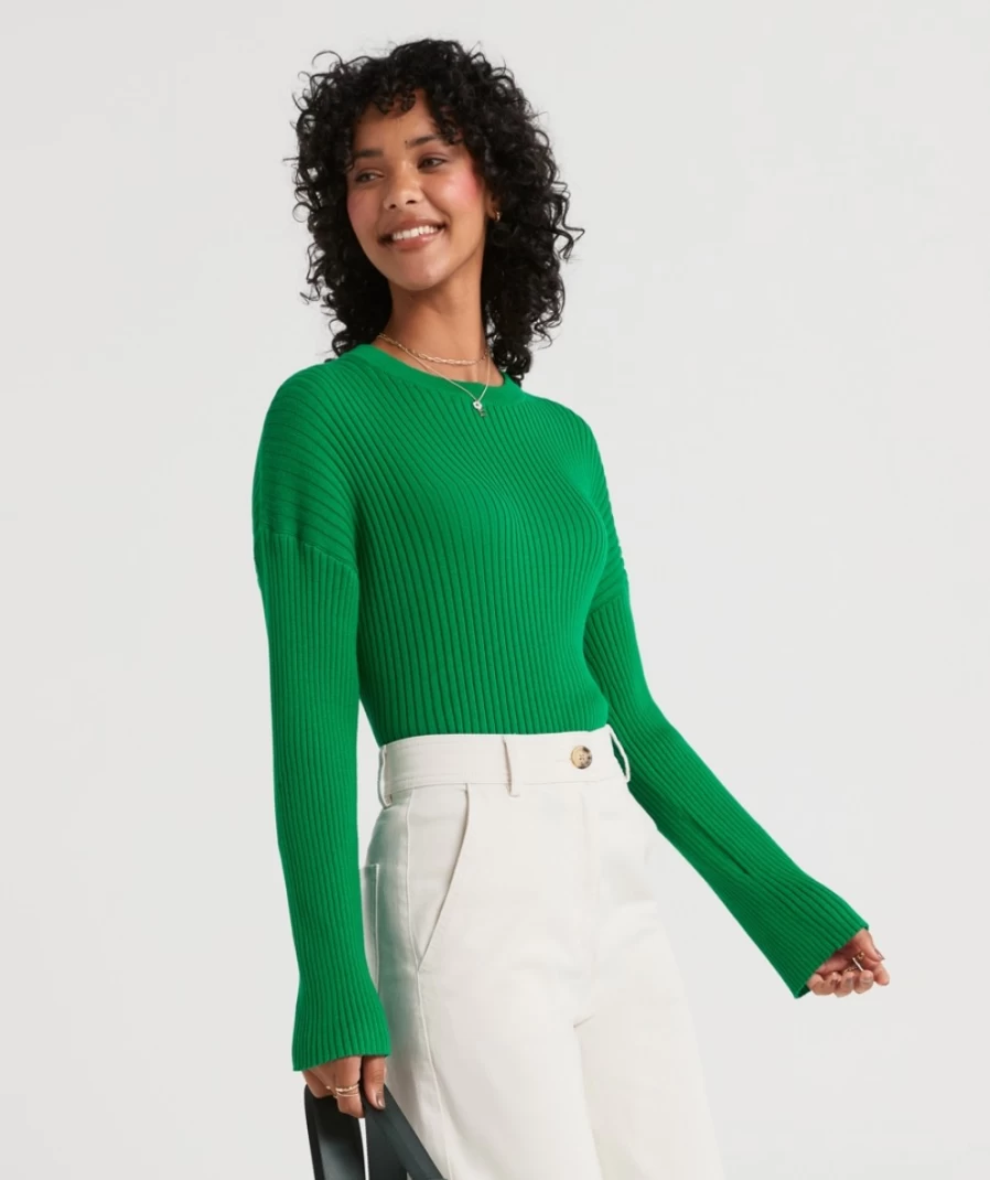 Sportsgirl Women's Green Sloan Rib Knit Sweater - Soft Casual Pullover Top