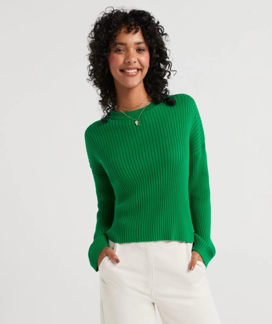 Sportsgirl Women's Green Sloan Rib Knit Sweater - Soft Casual Pullover Top