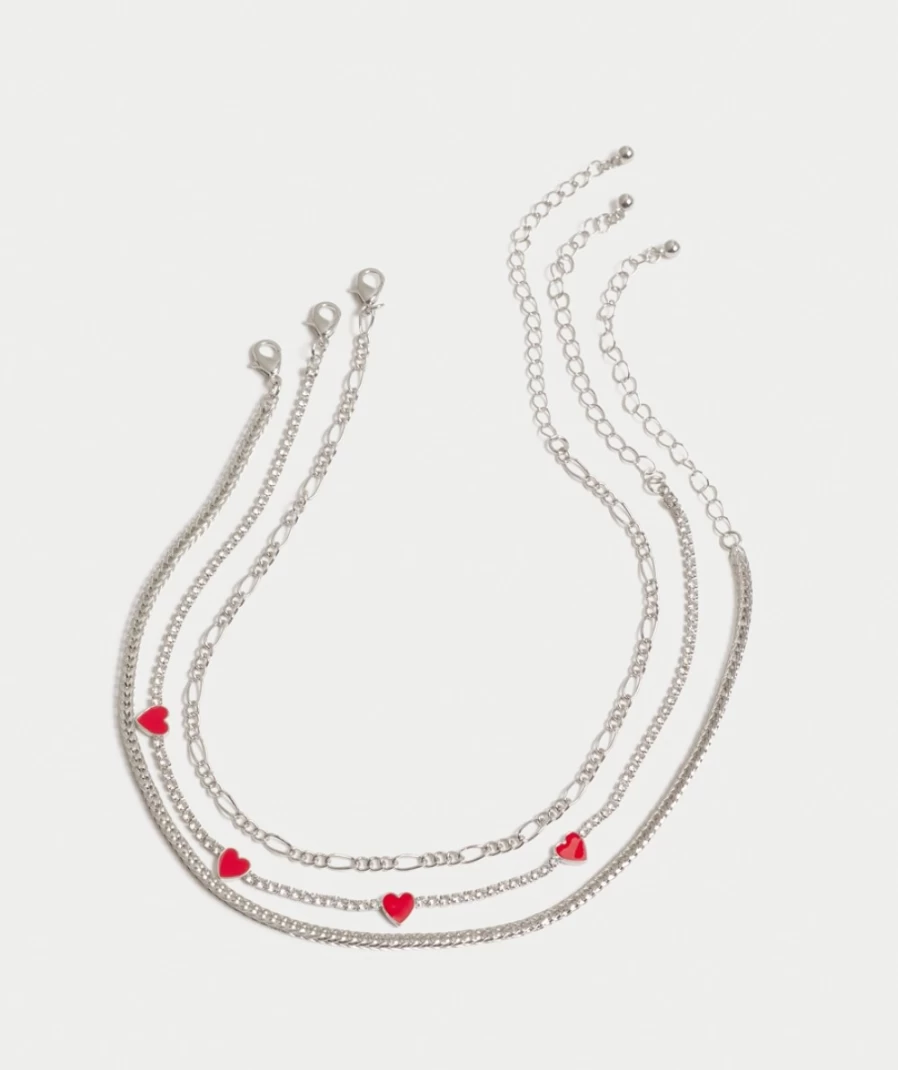 Sportsgirl Women's Rhodium Heart Choker Necklace Pack - Trendy Layering Chokers for Women