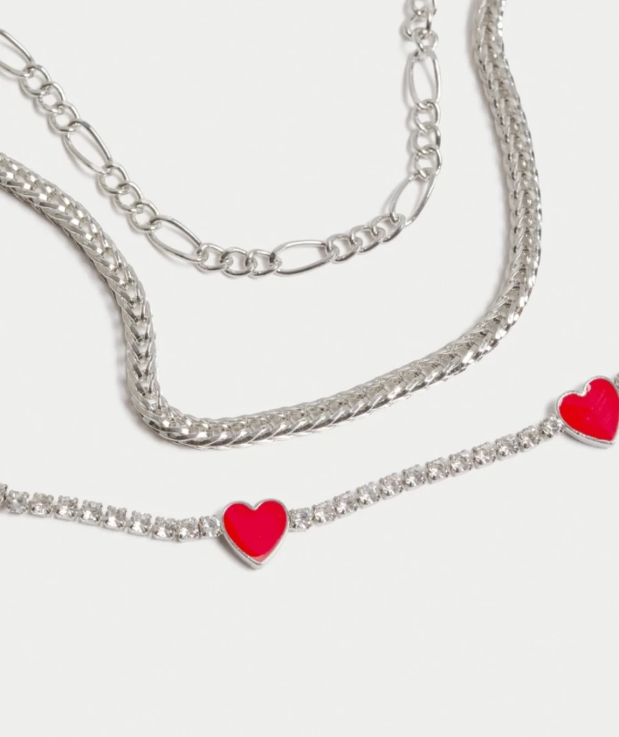 Sportsgirl Women's Rhodium Heart Choker Necklace Pack - Trendy Layering Chokers for Women