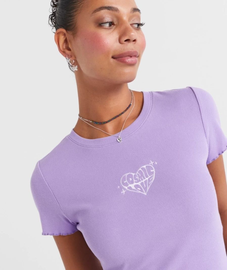 Sportsgirl Women's Lilac Cosmic Love Graphic Baby Tee