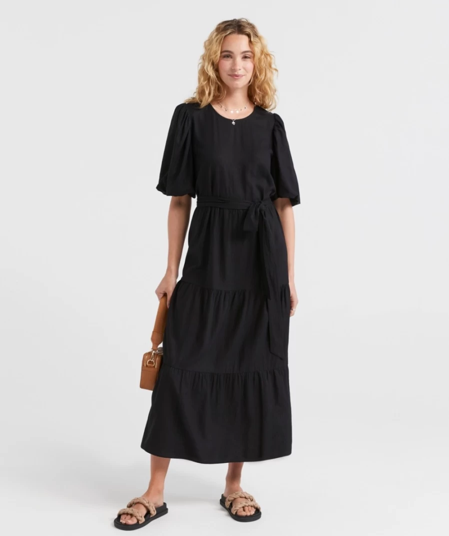 Sportsgirl Women's Elle Linen Blend Tiered Midi Dress - Breathable Summer Casual Dress