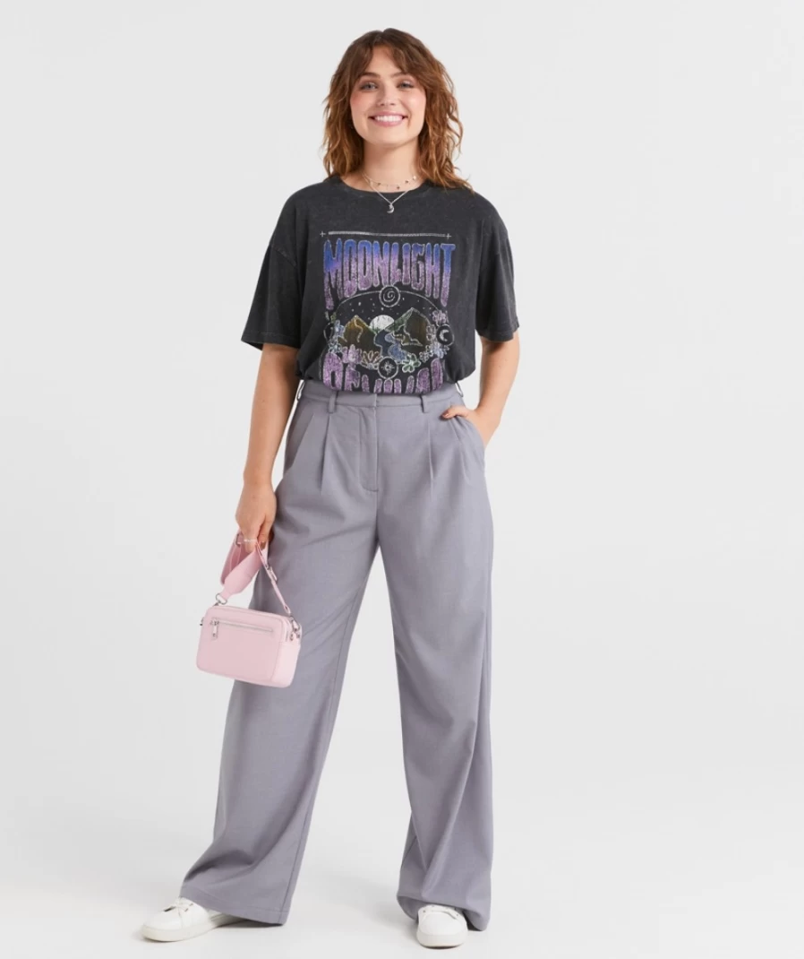 "Sportsgirl Women's Hailey Slouchy Tailored Pants - High Waist Wide Leg Trousers"