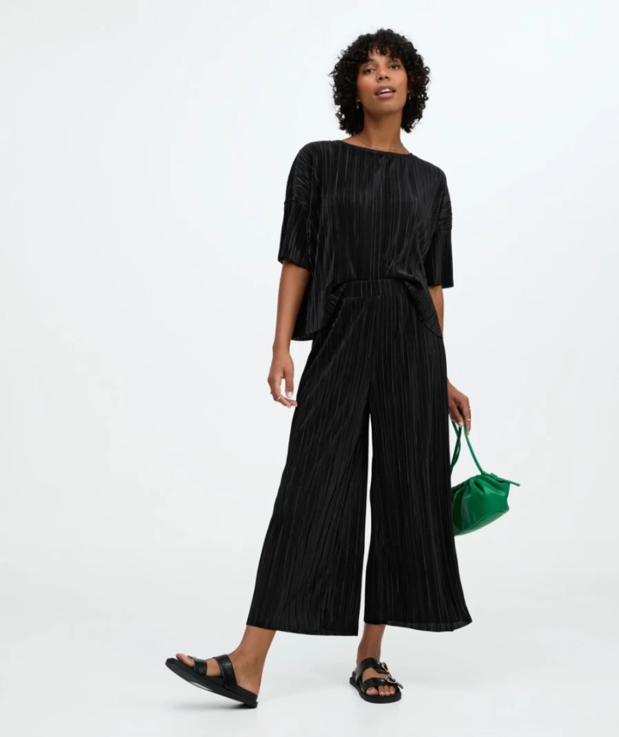 Sportsgirl Women's Plisse Pleated Wide Leg Culotte Pants for Casual Wear