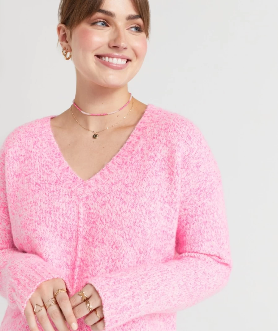Sportsgirl Women's Pink Courtney V Neck Knit Sweater