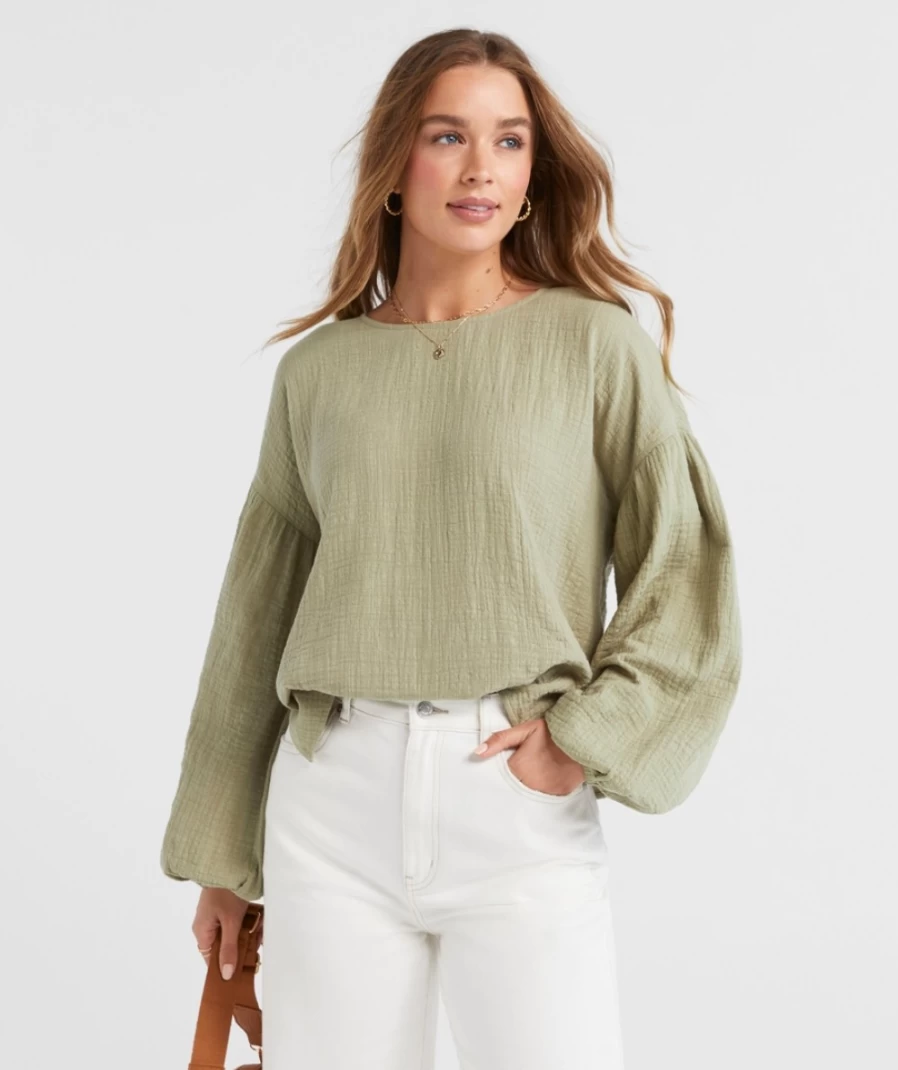 "Sportsgirl Women's Imogen Textured Drop Shoulder Top - Stylish Casual Blouse"