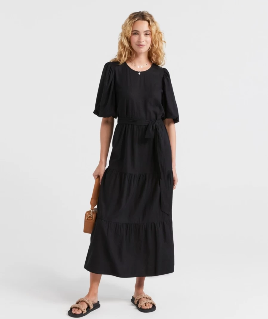 Sportsgirl Women's Elle Linen Blend Tiered Midi Dress - Breathable Summer Casual Dress