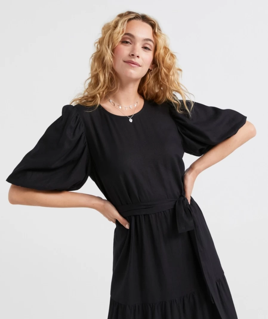 Sportsgirl Women's Elle Linen Blend Tiered Midi Dress - Breathable Summer Casual Dress