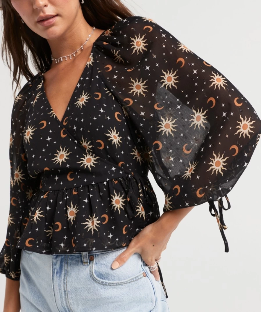 Sportsgirl Women's Star Dust Celeste Sheer Printed Wrap Top