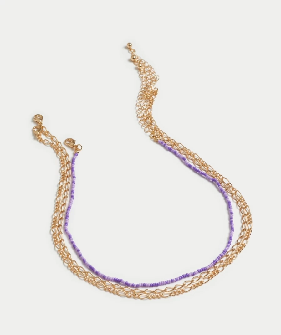 Sportsgirl Women's Purple Beaded Necklace Pack - Stylish Multi-Layer Beaded Jewelry Set