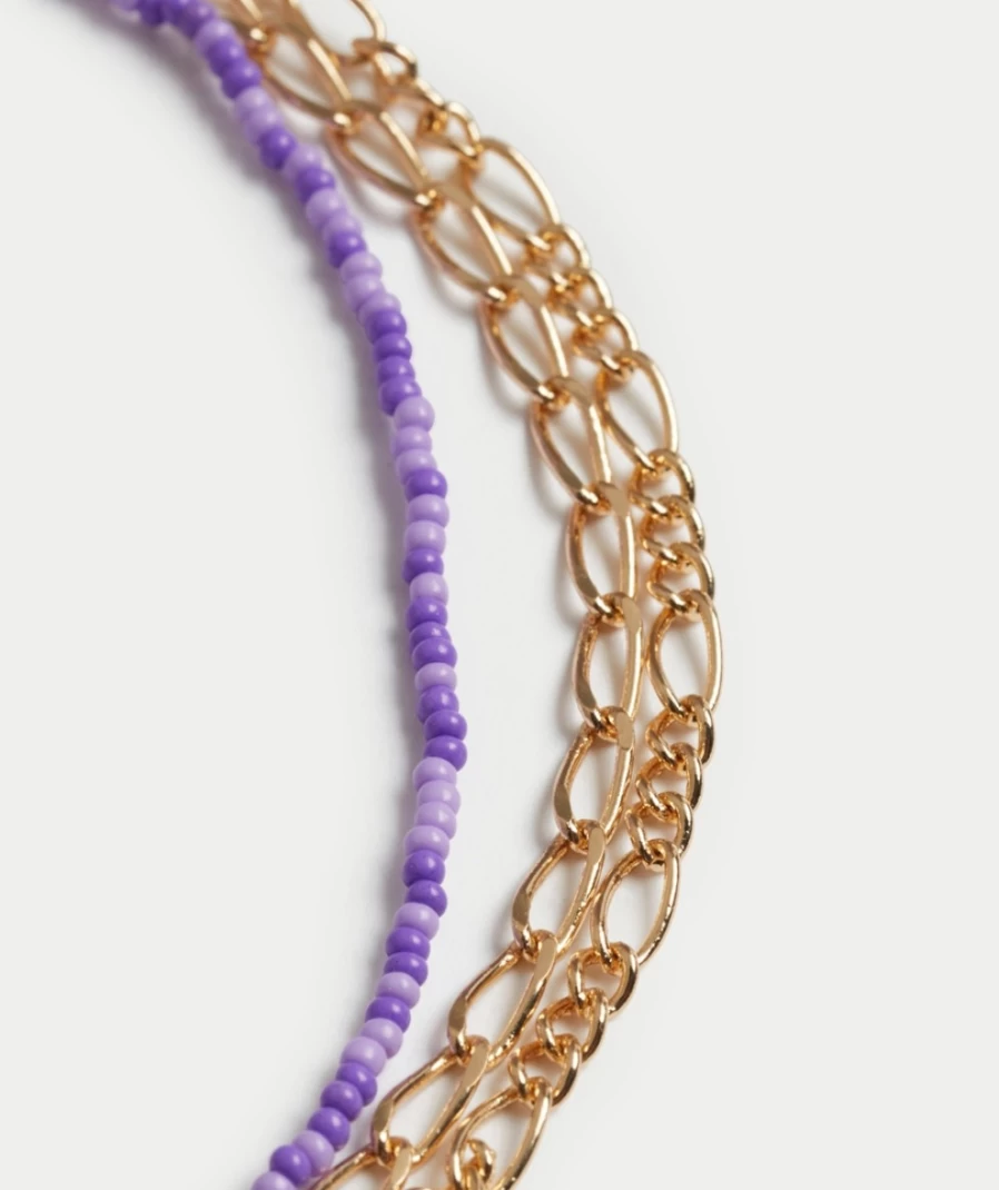 Sportsgirl Women's Purple Beaded Necklace Pack - Stylish Multi-Layer Beaded Jewelry Set