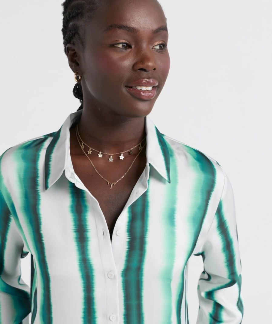 Sportsgirl Women's Evie Printed Satin Shirt in Green
