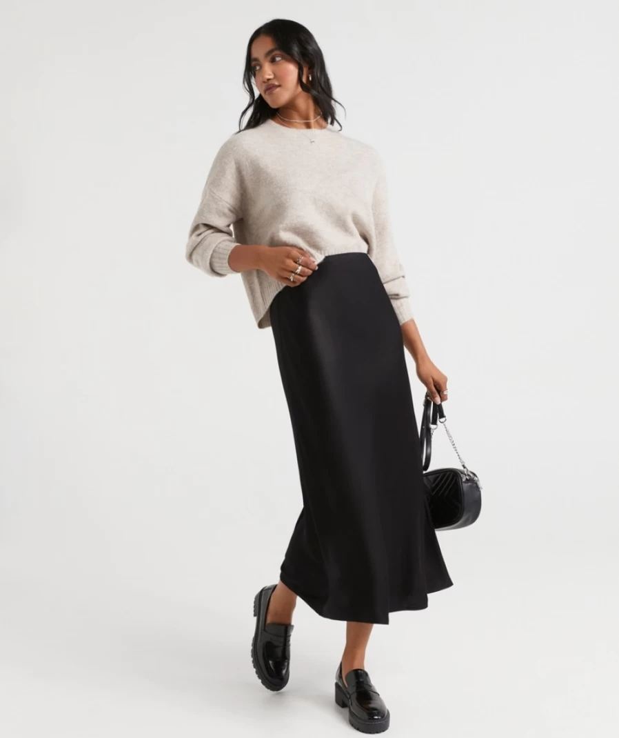 Sportsgirl Women's Shayla Satin Bias-Cut Midi Skirt - Elegant High-Waist Slip Dress Skirt for Women