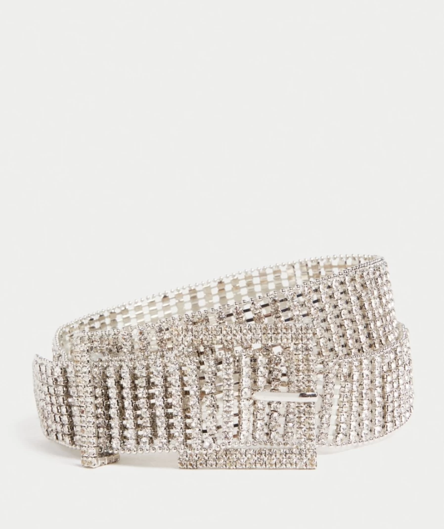 Sportsgirl Women's Silver Rhinestone Belt - Stylish Billie Crystal Embellished Waistband