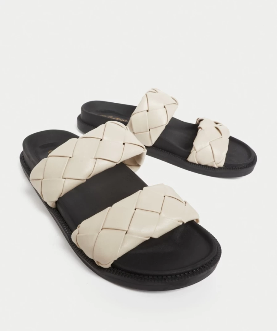 Sportsgirl Women's Ecru Woven Slide Sandals - Parker Style Comfortable Footwear