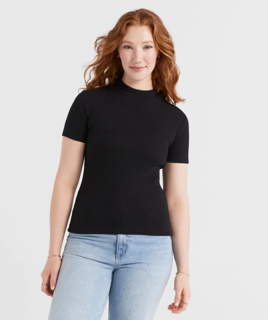 Sportsgirl Women's Mock Neck Short Sleeve T-Shirt - Stylish Casual Top