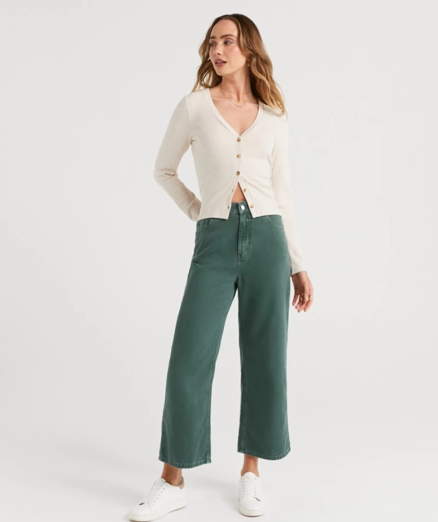 Women's Deep Green Culotte Jean by Sportsgirl - High Waist Wide Leg Trousers