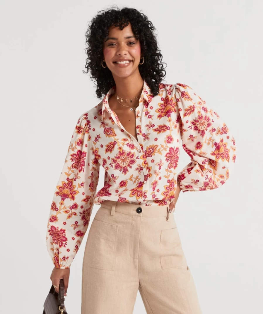 Sportsgirl Women's Zaida Floral Printed Cotton Shirt - Stylish Casual Top
