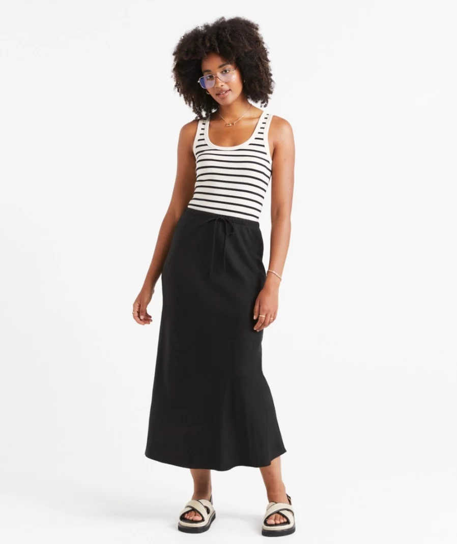 Sportsgirl Women's Ebony Linen Blend Drawstring Midi Skirt - Comfortable Stylish Wrap Waist Summer Skirt