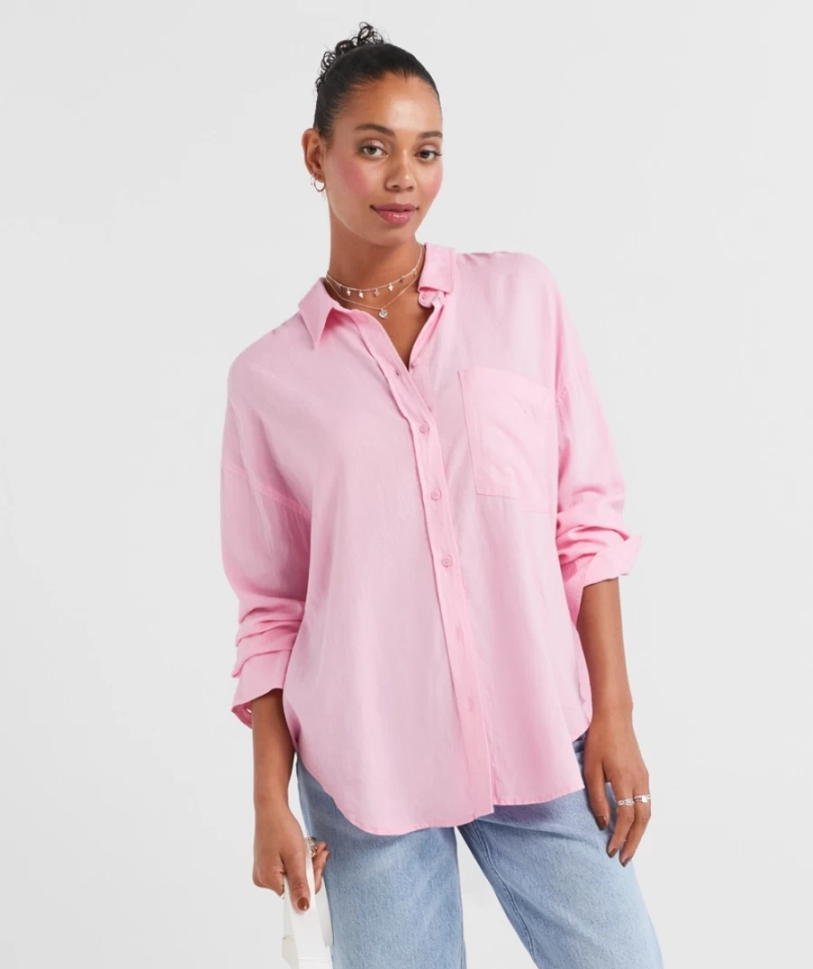Sportsgirl Women's Oversized Linen Blend Shirt - Macy Style Comfort Fit Top