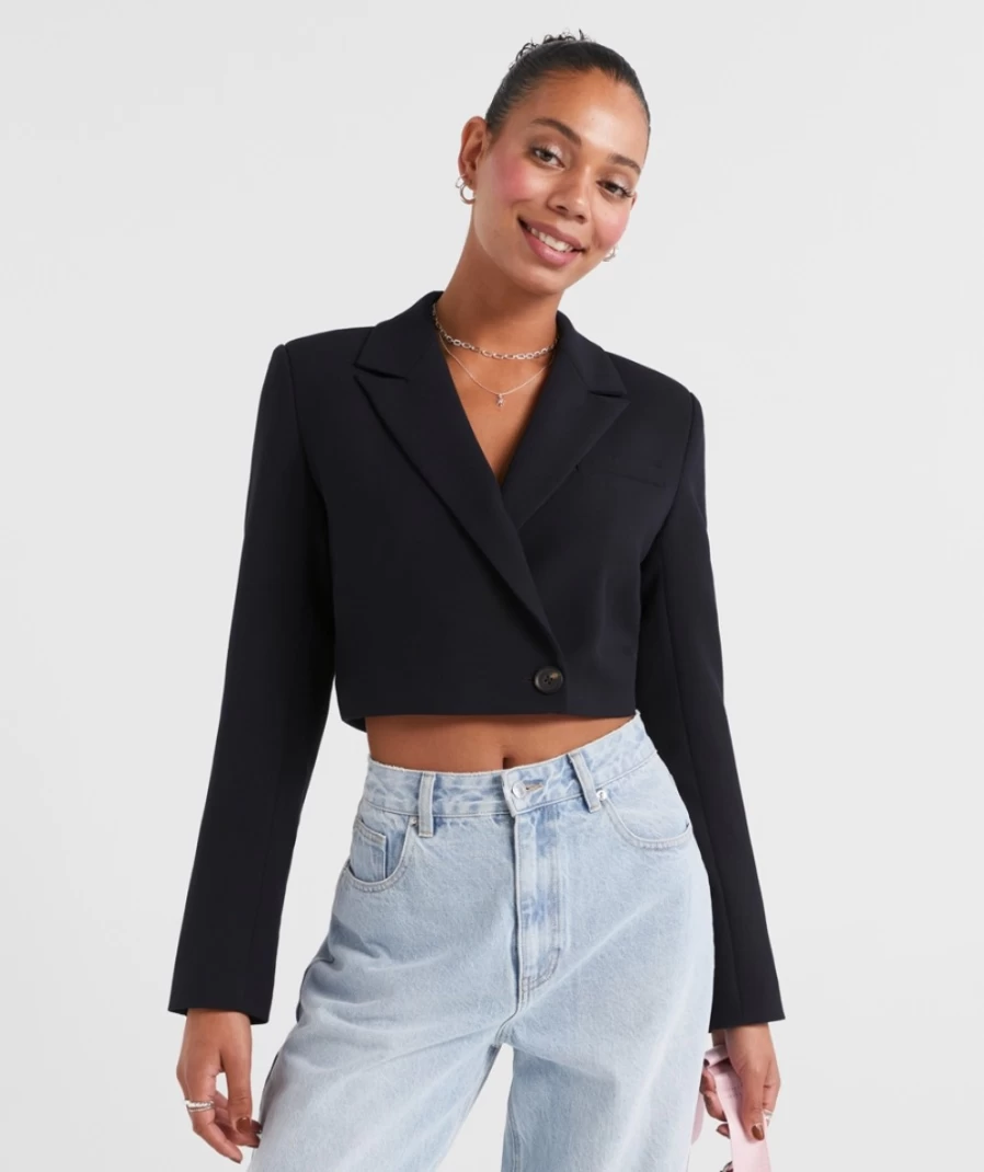 Sportsgirl Women's Black Millie Crop Blazer - Stylish Tailored Jacket for Women